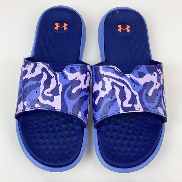Under Armour Women’s Ignite Pro 7 Purple Camo Slide Sandals Size 8.0 - Picture 1 of 8